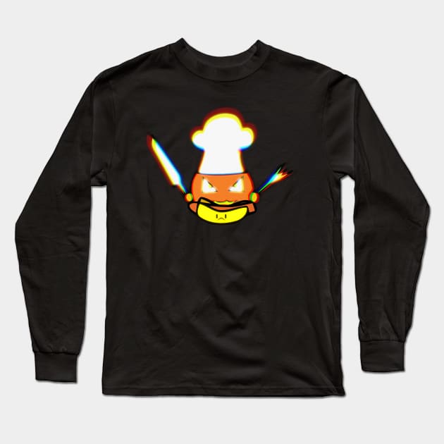 Jack O Lantern Chef Kawaii Hotdog Halloween Trick Or Treat Graphic Illustration Novelty Long Sleeve T-Shirt by MaystarUniverse